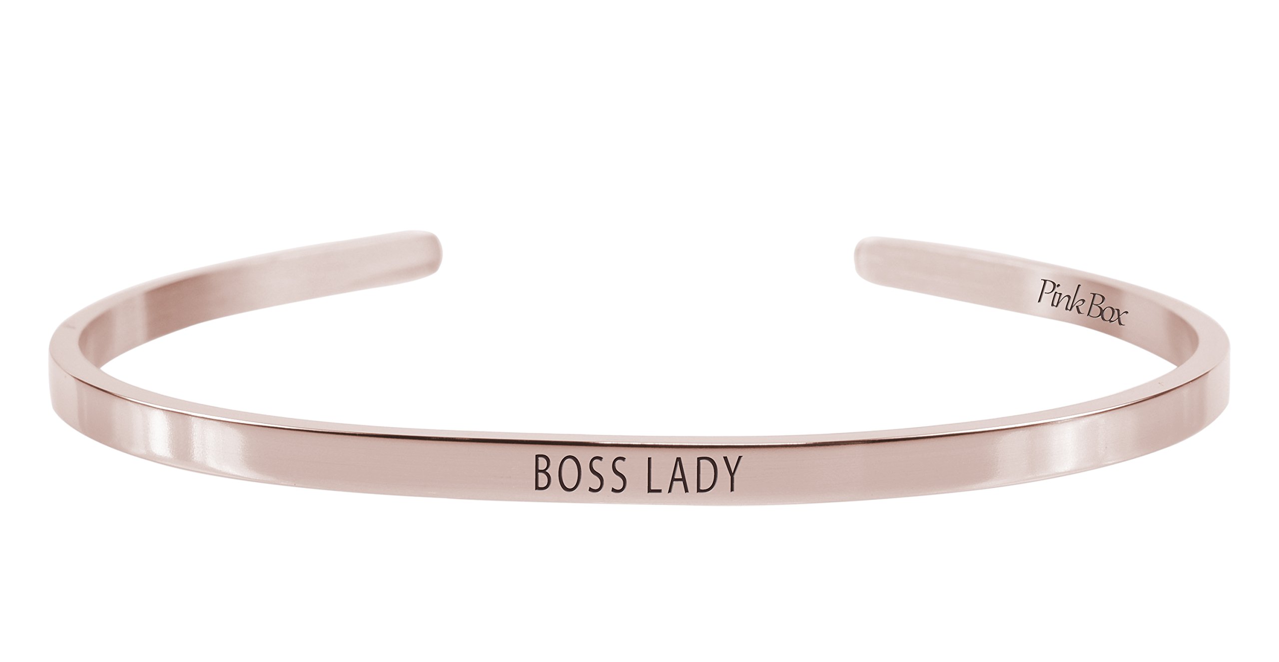 Pink Box 3mm Solid Stainless Steel Cuff Bracelet - BOSS LADY (ROSE GOLD)