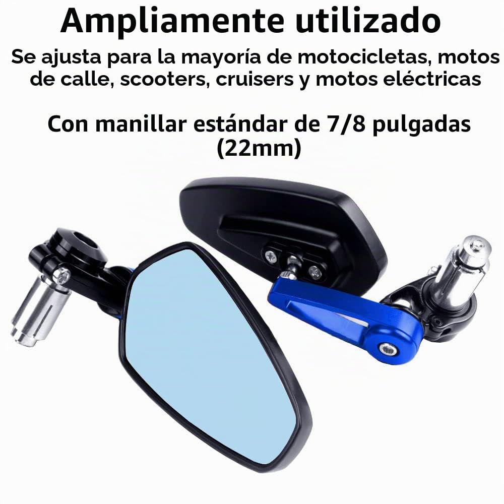 ETOPARS Espejos Retrovisores de Moto 22mm 7/8" Espejos Retrovisores Laterales de Motocicleta Azul Antideslumbrante Aluminio Espejos del Extremo del Manillar Azul