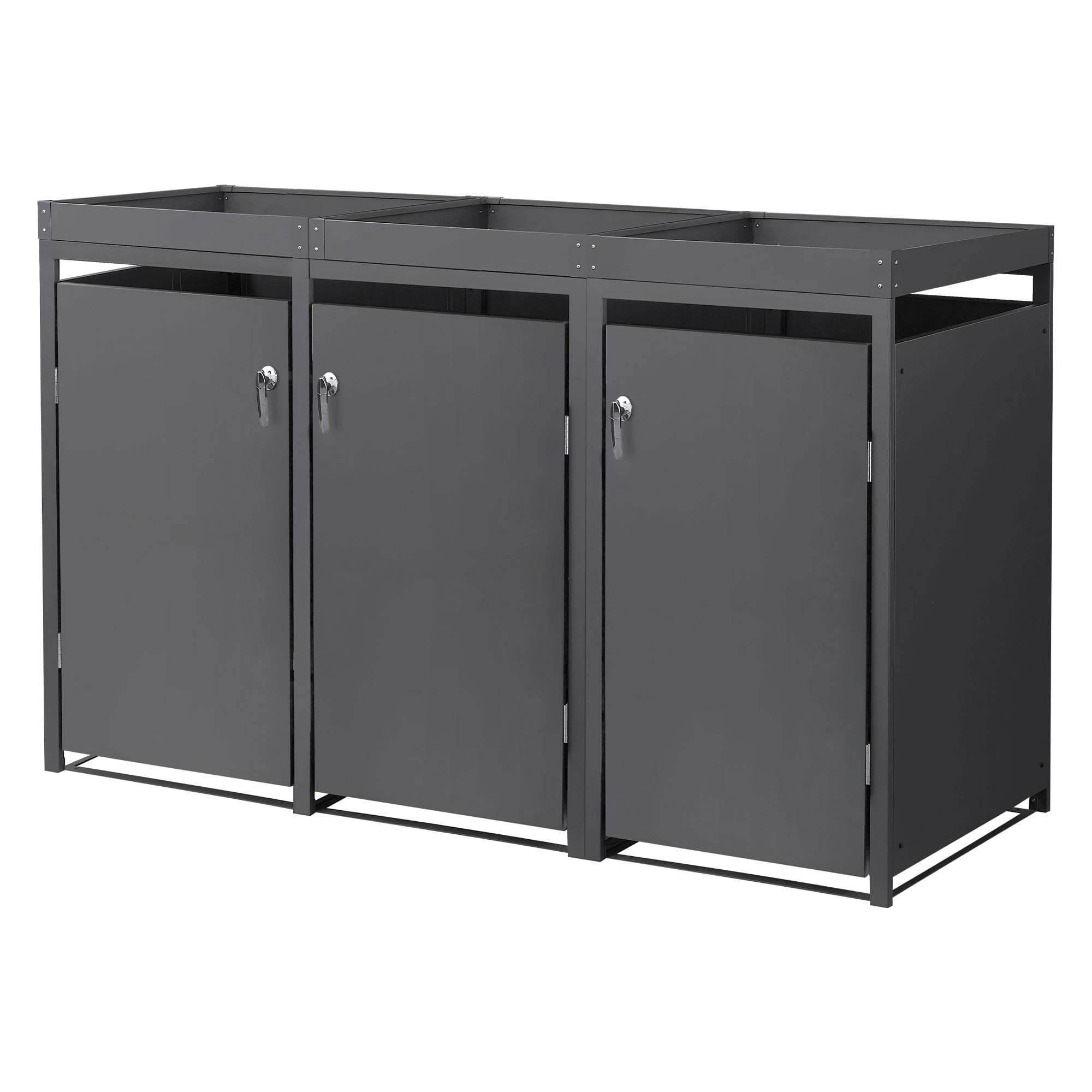 ML-Design Copribidone per Spazzatura con Tetto a Fioriera per 3 Cestini 240L 200x80x124 cm Antracite Acciaio Resistente alle Intemperie Contenitore per 3 Pattumiere Copri Bidone per Rifiuti