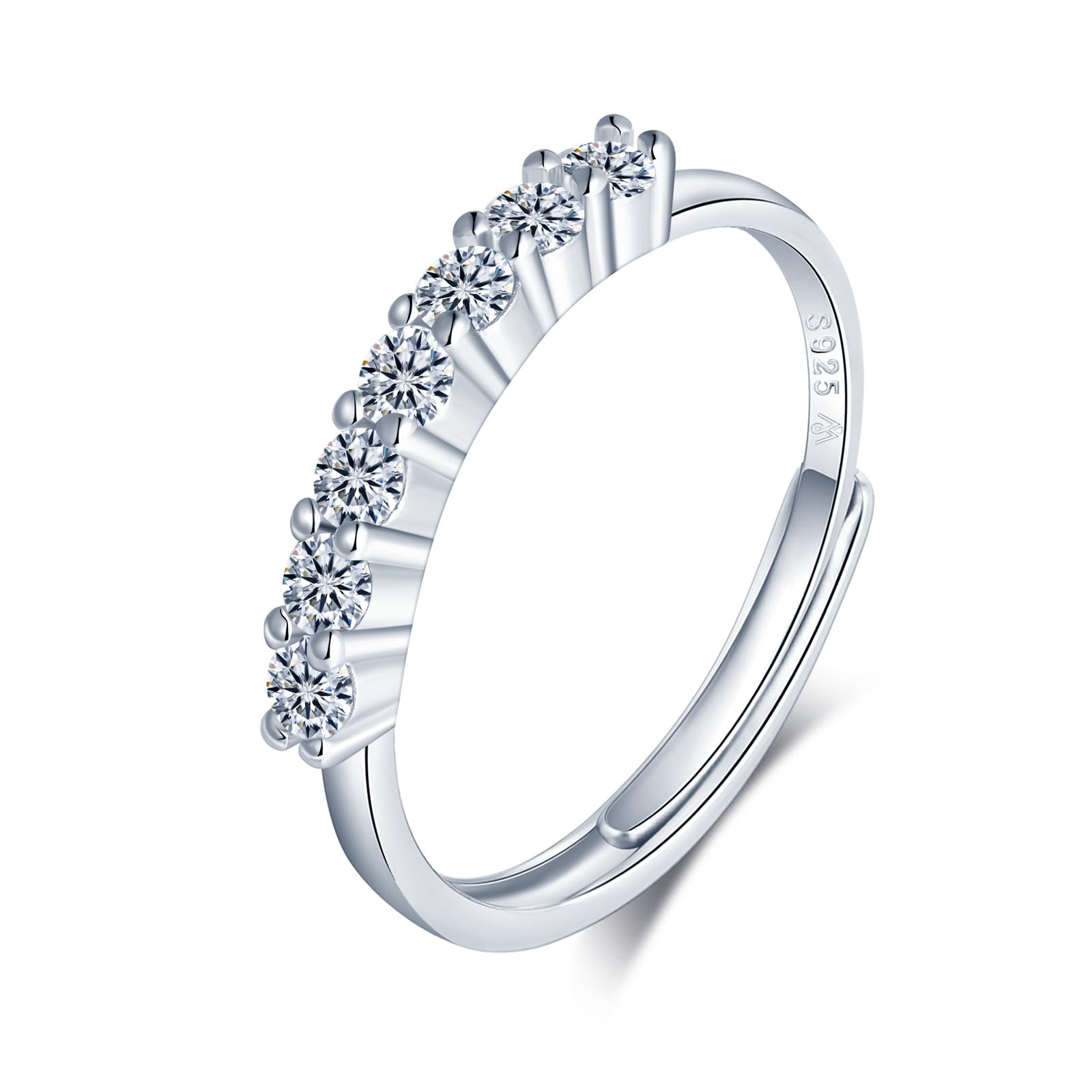 Moissanite Anello Eternità Donna Regolabile Anelli di Promessa di Fidanzamento in Argento 925 per Matrimonio, Anello 7 Diamanti di Moissanite Anniversario Sposa Anelli Gioielli
