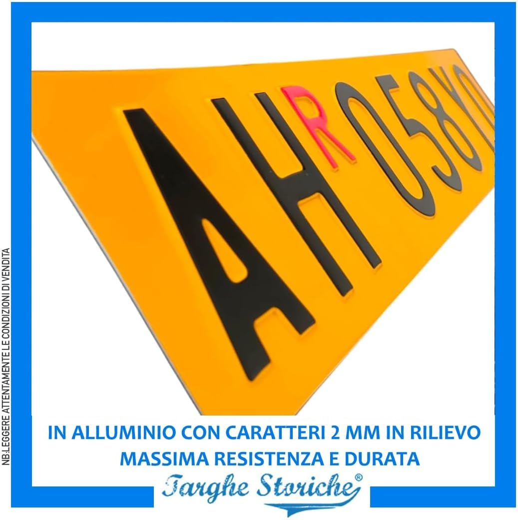 Targhe Storiche Targa Ripetitrice Personalizzabile con Caratteri in Rilievo Battuti, Gialla Catarifrangente Alluminio 2026