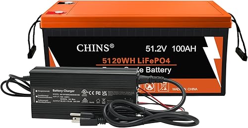 Miniatura 5 de CHINS Batería de litio para carrito de golf de 36 V 100 Ah, batería Bluetooth LiFePO4, BMS de 200 A, corriente máxima de 1000 A, incluye cargador de