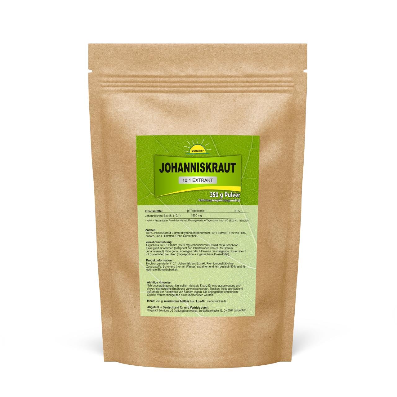 Johanniskraut-Extrakt, hochkonzentriert (10:1), ohne Zusatzstoffe, 250 g Pulver im Beutel, Bonemis®