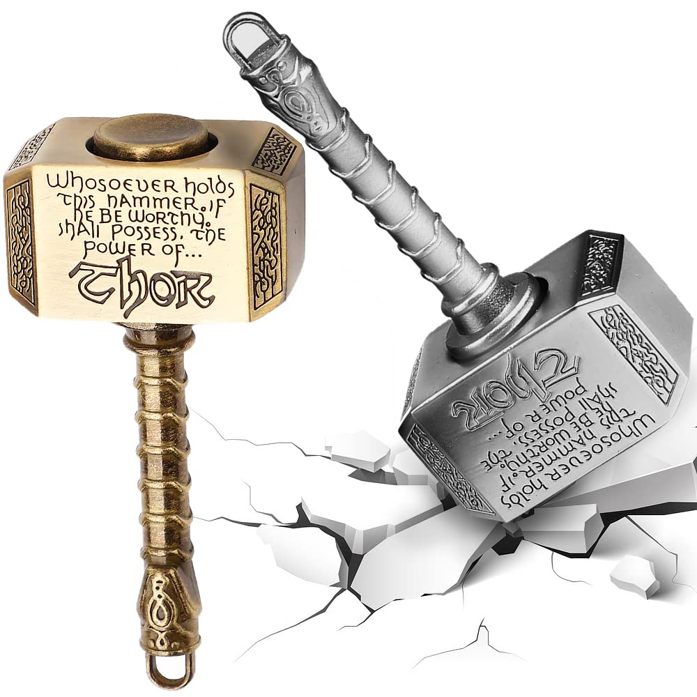 Fidget Spinner Toy,2PCS Metal Finger Hand Spinner Thor Hammer 2 in 1 Fingertip Gyro Fidget Keychain Infinty Cube Stress Relief Toy (Hammer Spinner)