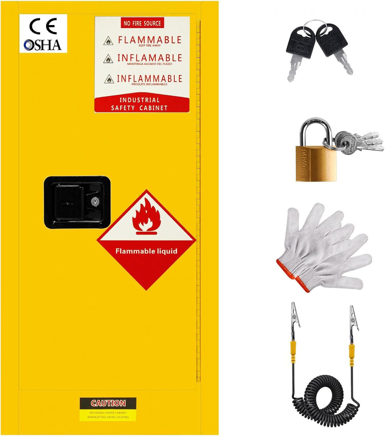 Flammable Storage Cabinet, 18.11"x18.11"x 35.5", 12 Gallon Galvanized Steel Safety Flammable with Adjustable Shelves, Fireproof Cabinet for Research Institutes, Industrial and Commercial Use(Yellow)