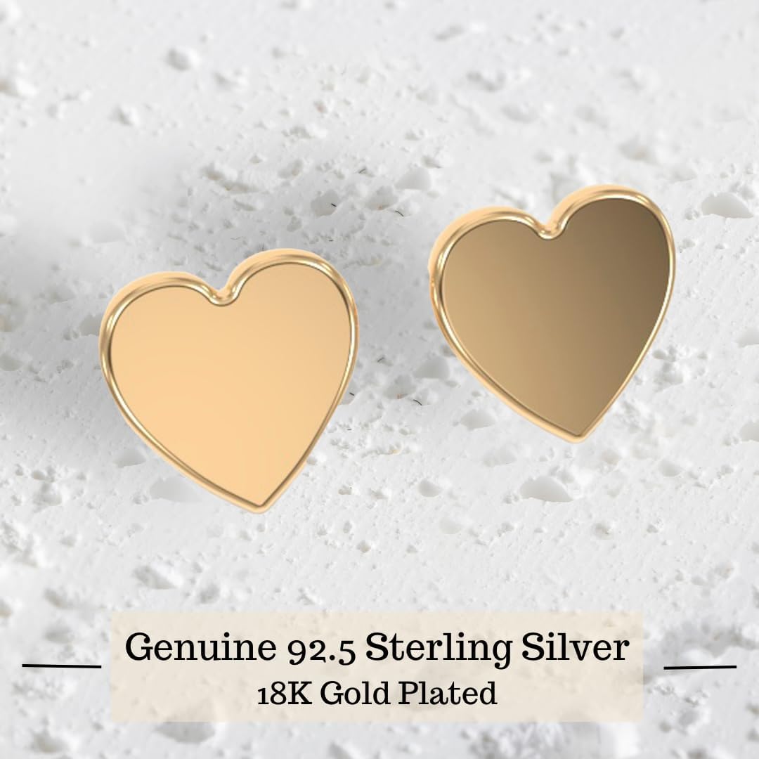 18k Stud Earrings for Women, Tiny Flat Heart Earrings Set | Small Hypoallergenic Heart Stud Earrings | Dainty Heart Cartilage Valentines Studs for Girls - Image 5
