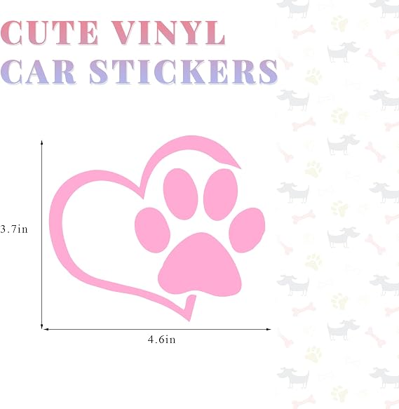 Pet Dog Paw Print Car Decal, 4.63.7 Love Heart Dog Paw Car Sticker, Waterproof Cute Pet Puppy Paw Print Decal for Auto Window Bumper Laptops, Car Decorative Sticker Accessories (Pink)