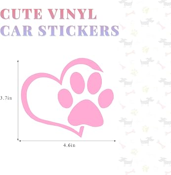 Pet Dog Paw Print Car Decal, 4.63.7 Love Heart Dog Paw Car Sticker, Waterproof Cute Pet Puppy Paw Print Decal for Auto Window Bumper Laptops, Car Decorative Sticker Accessories (Pink)