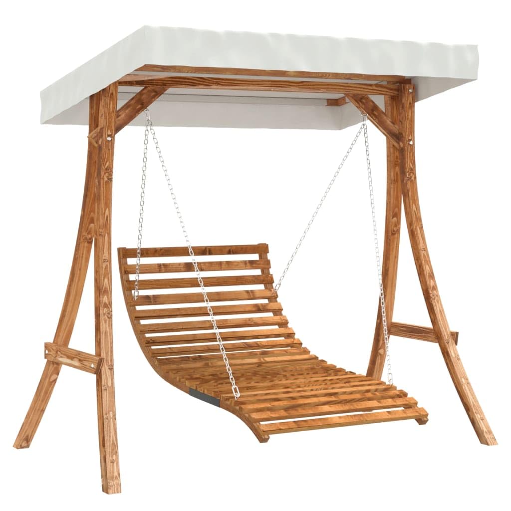 Letto a Dondolo con Tetto in Legno Massello di Abete, Finitura Teak,