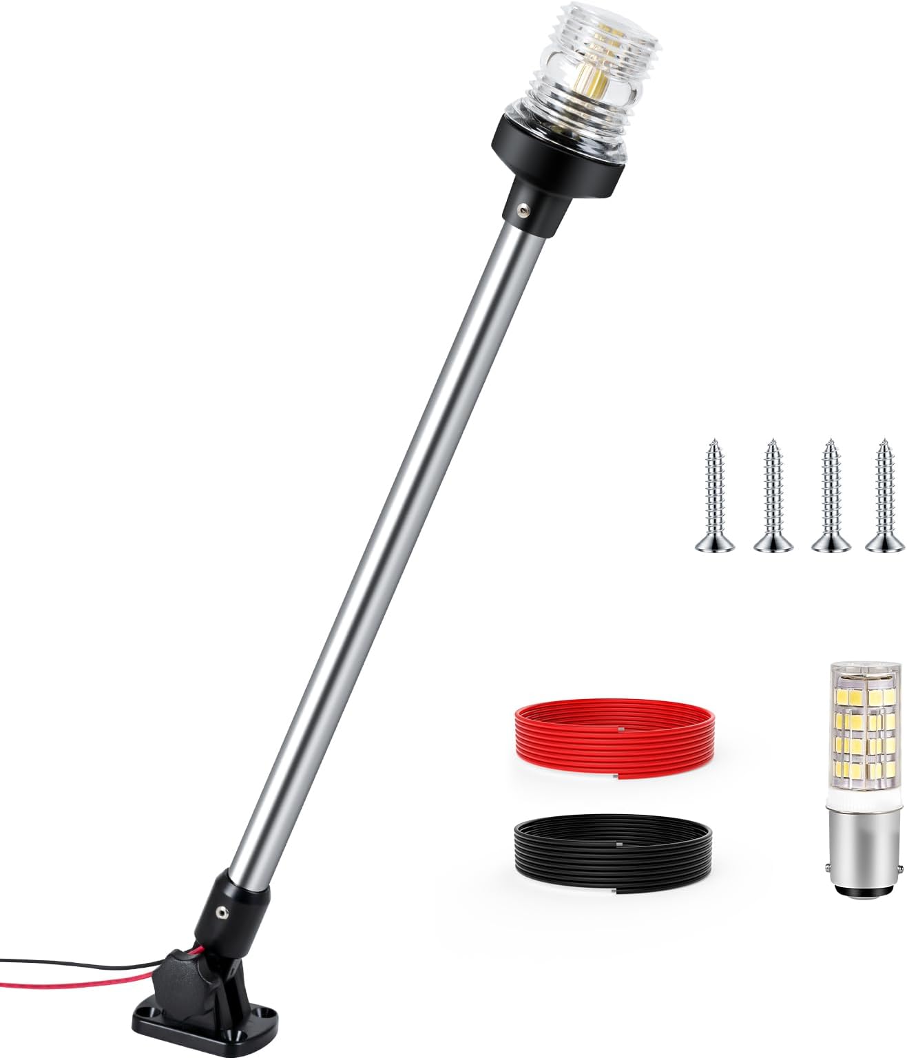 24 Inches Anchor Light Boat Stern Light Waterproof, White Fold Down Marine Navigation Lights for Boats LED for Pontoon, Jon Boats and Bass Boat (12-24V)