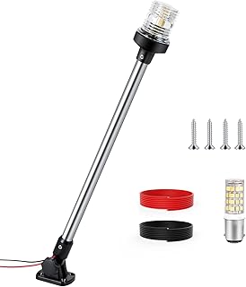 24 Inches Anchor Light Boat Stern Light Waterproof, White Fold Down Marine Navigation Lights for Boats LED for Pontoon, Jon Boats and Bass Boat (12-24V)