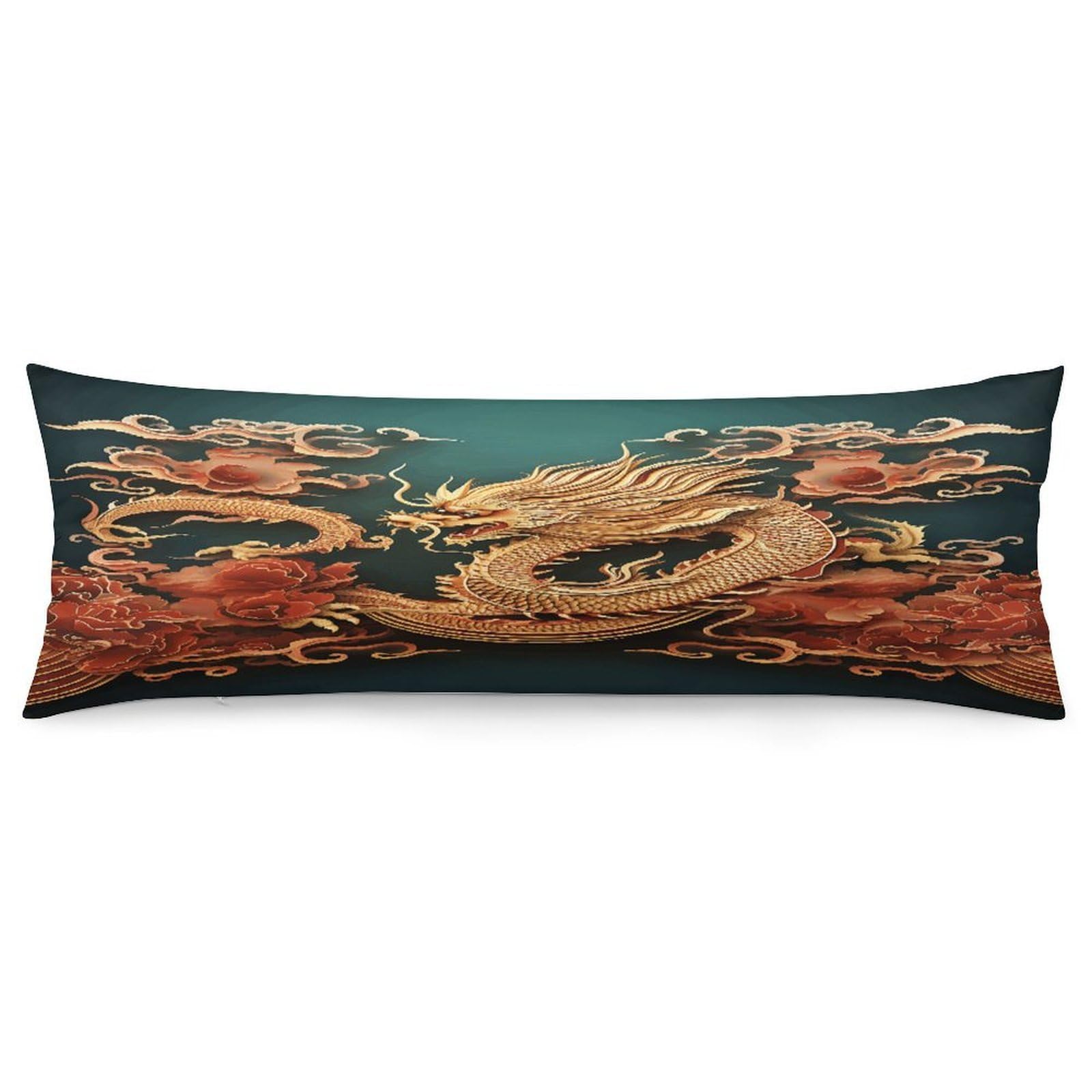 Body Pillow Pillowcase 19x53 Inch Dragon Chinese Background Print Body Pillow Cover with Hide Zipper Super Soft Cozy Long Pillow Case Rectangle Long Body Lumbar Cushion Case for Bedroom