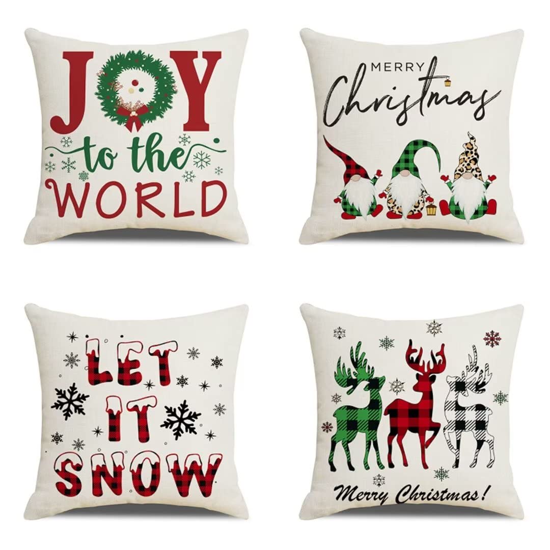 Housse coussin 40x40cm Noël taie oreiller velours canapé maison lot de 4
