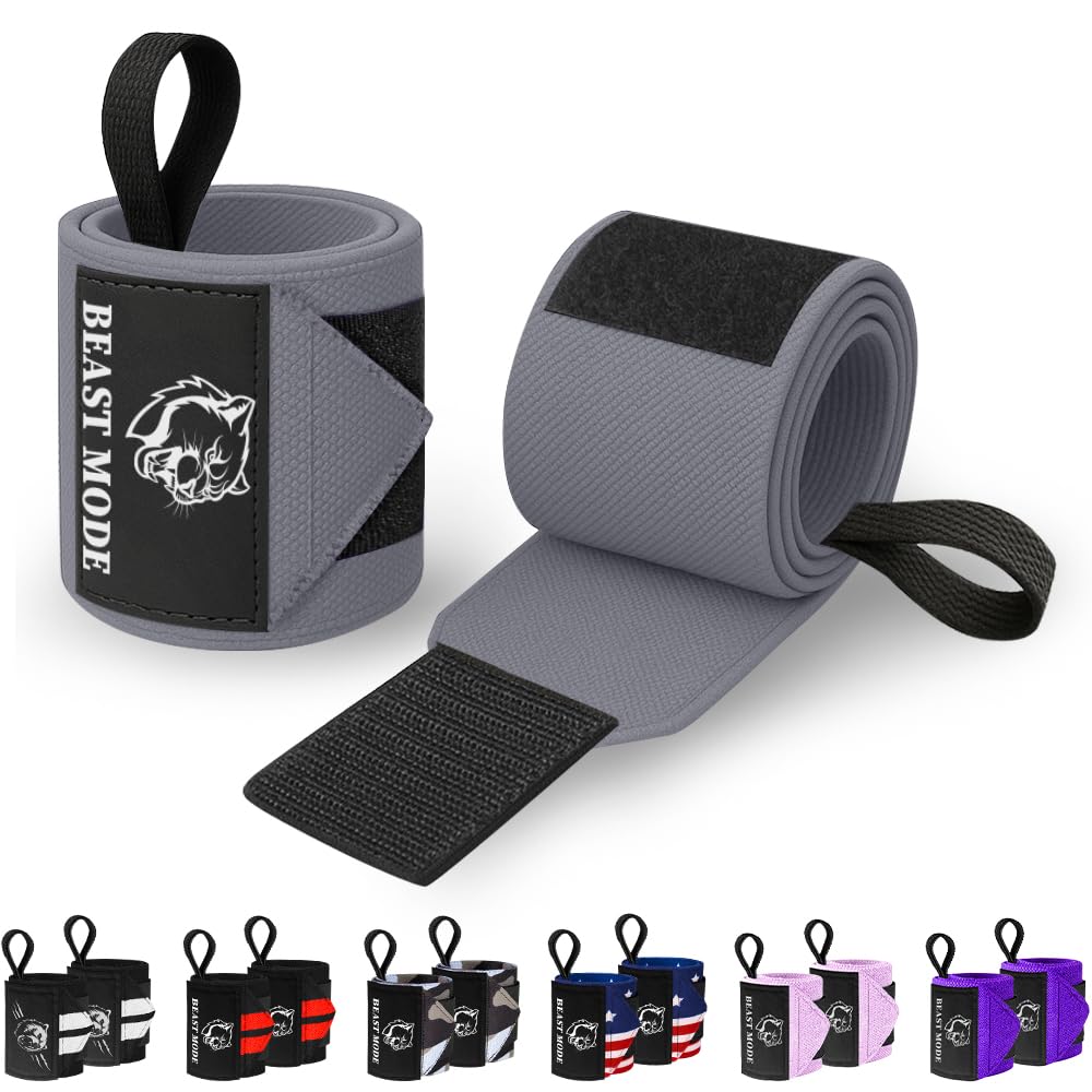 TECEUM Elastic Cotton Weightlifting Wrist Wraps with Thumb Loops, 1 Pair