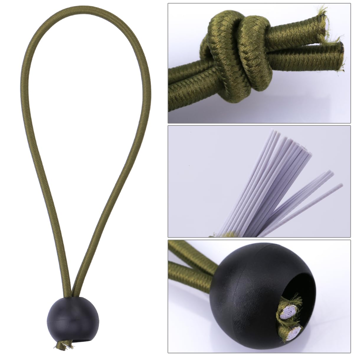 50 Tendeurs Élastiques Avec Boules - Sandow 15cm Noir/Vert Pour Bâche, Tente, Camping