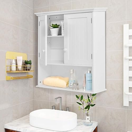 Miniatura 3 de Armario de pared de baño, botiquín de madera, multiusos, para el hogar, cocina, organizador de almacenamiento de medicamentos con 2 puertas y 1