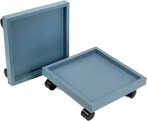 QWORK Paquete de 2 ruedas cuadradas para plantas, bandeja de platillo con ruedas de alta resistencia (14 x 14 pulgadas), plantas de interior rodante