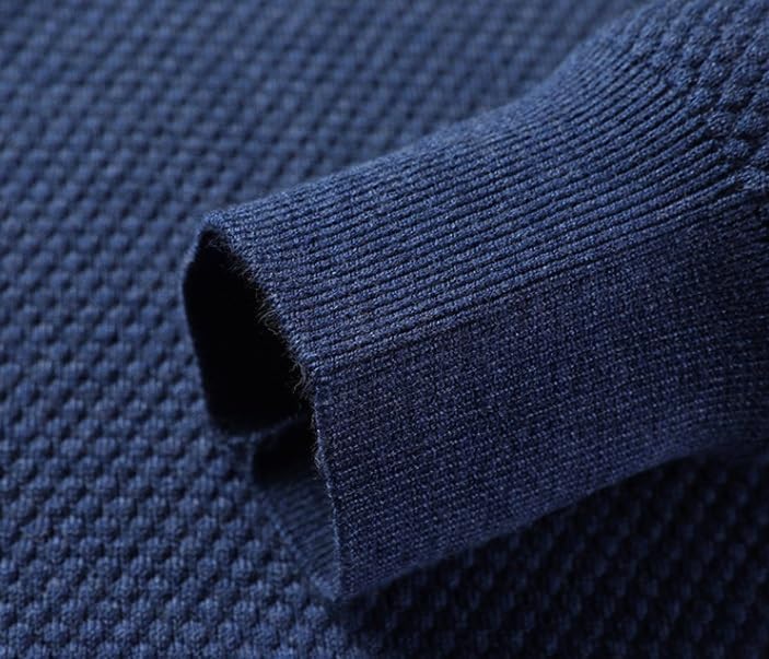 Mens Polo Collar Wool Sweater Honeycomb Pattern Autumn Winter Fashion Casual Sweaters