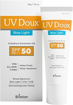 UV Doux Blue light Sunscreen Gel SPF 50 PA+++ | Tinted, Lightweight, Water Resistant | Matt Finish | UVA/UVB & Blue Light Protection | For Oily, Sensitive & Acne-Prone Skin |For Men & Women 50g/1.76oz