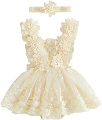 Mtsebmves Newborn Baby Girl Romper Dress Infant Lace Floral Bow Tulle Dress Toddler Girls Photography Outfits