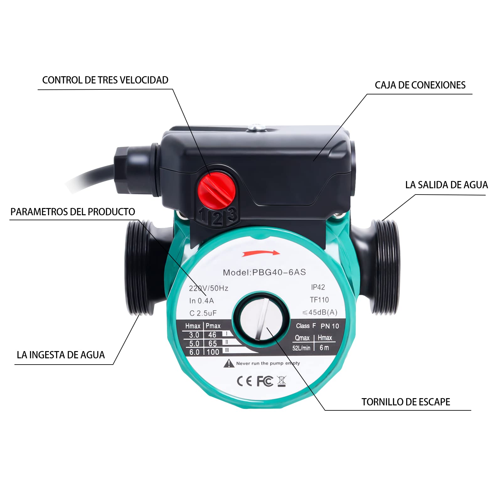 Pompa di circolazione RS25-60/130 per riscaldamento e acqua calda | Regolazione a 3 velocità per regolare il flusso, circolatore per sistemi di riscaldamento e acqua calda sanitaria