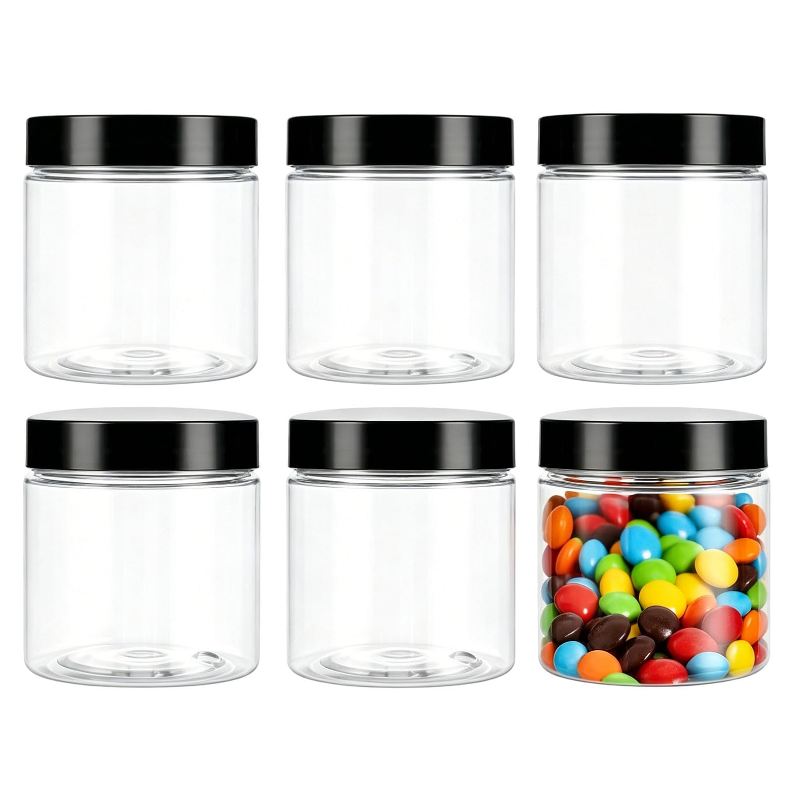 VASANA 6PCS 8 oz 250ml Clear Plastic Containers with Black Lids Empty Plastic Cream Jars Lotion Ointments and Cosmetic Containers Food Bottles for Scrubs Lotions Cosmetic and Butters