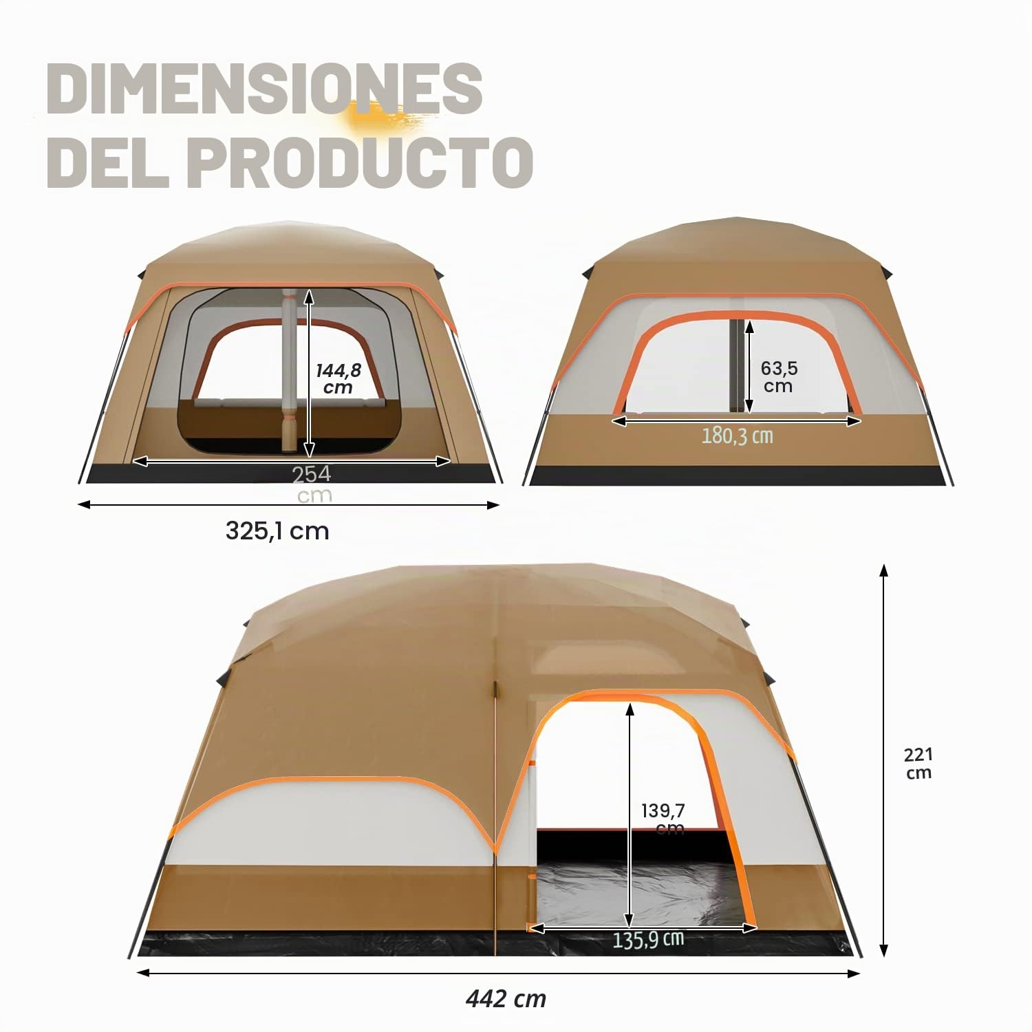 MoNiBloom - Tienda de campaña para 5-8 Personas para Acampar, cabaña portátil Extragrande, Tienda de campaña Grande, Impermeable, Resistente al Viento, 1 Sala de Estar y 2 dormitorios, Tienda de