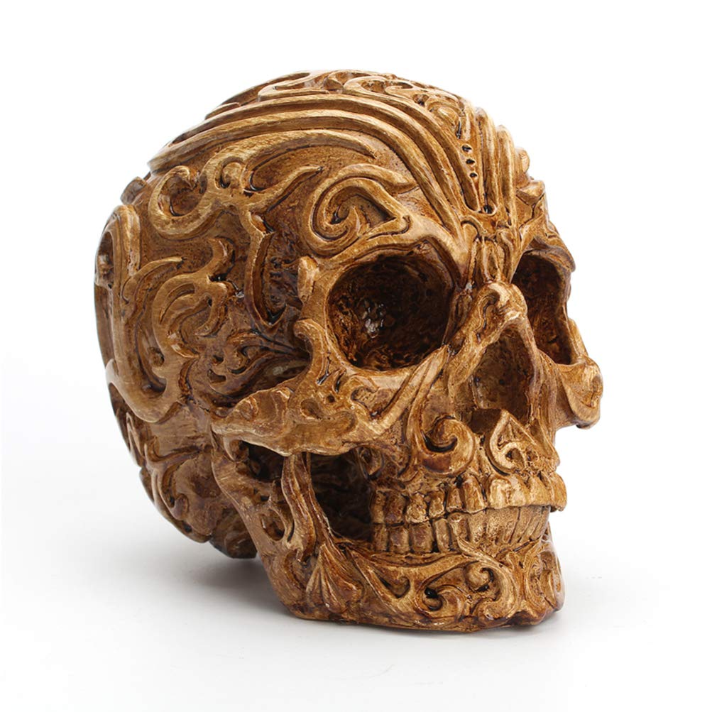 jojofuny Cráneo Humano Modelo Resina Tallada Calavera Decoración de Fiesta de Halloween (Marrón)