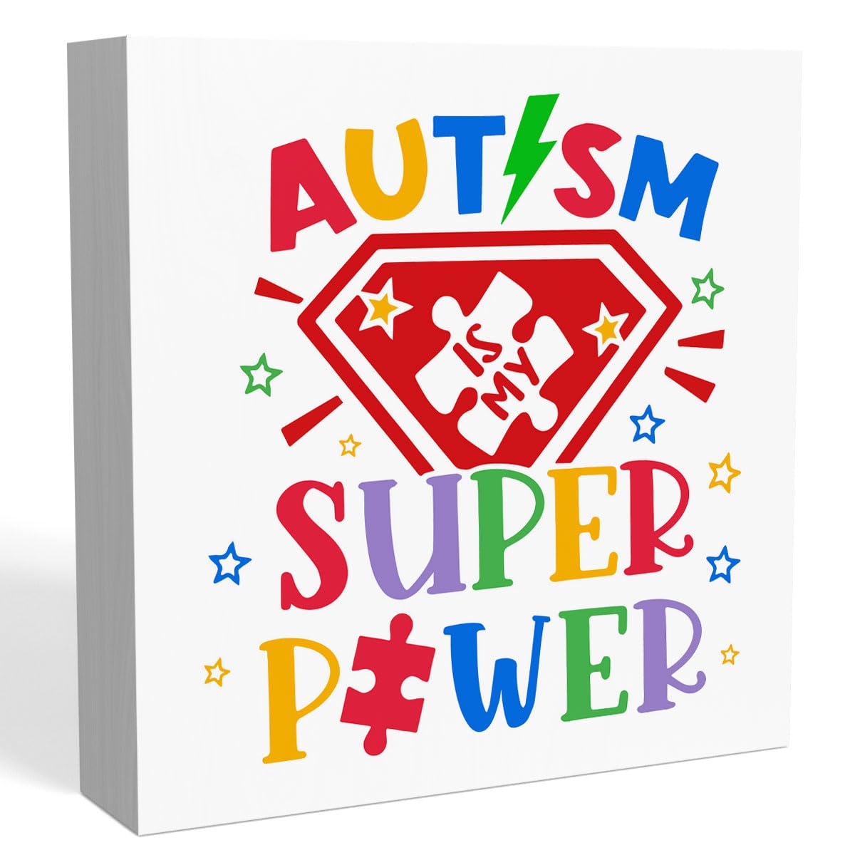 Autism Awareness Decorations,Autism Sign,Autism Decor for Home Classroom Bedroom Nursery,Autism is my superpower Wooden,Inspirational Gifts for Autism Child Kids 5x5 Inch
