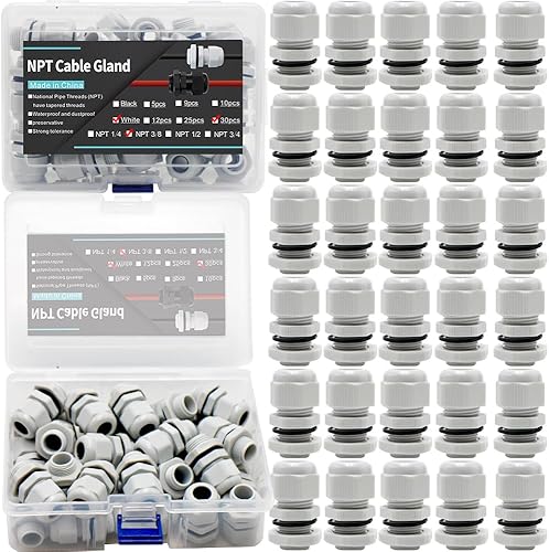 Accesorios de prensaestopas de cable impermeables NPT de 38 pulgadas - Plástico de nailon PA66, contratuerca ajustable impermeable IP68 para