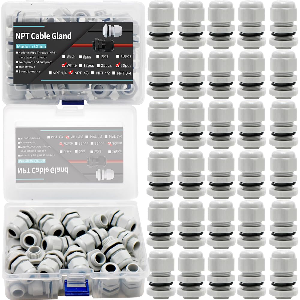 Accesorios de prensaestopas de cable impermeables NPT de 38 pulgadas - Plástico de nailon PA66, contratuerca ajustable impermeable IP68 para