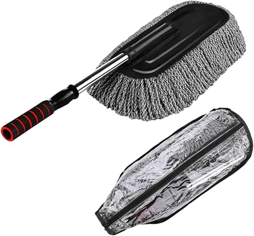 Plumero de microfibra para automóvil, limpiador de exterior e interior, kit de limpieza de 15.7 pulgadas con mango retráctil largo para atrapar