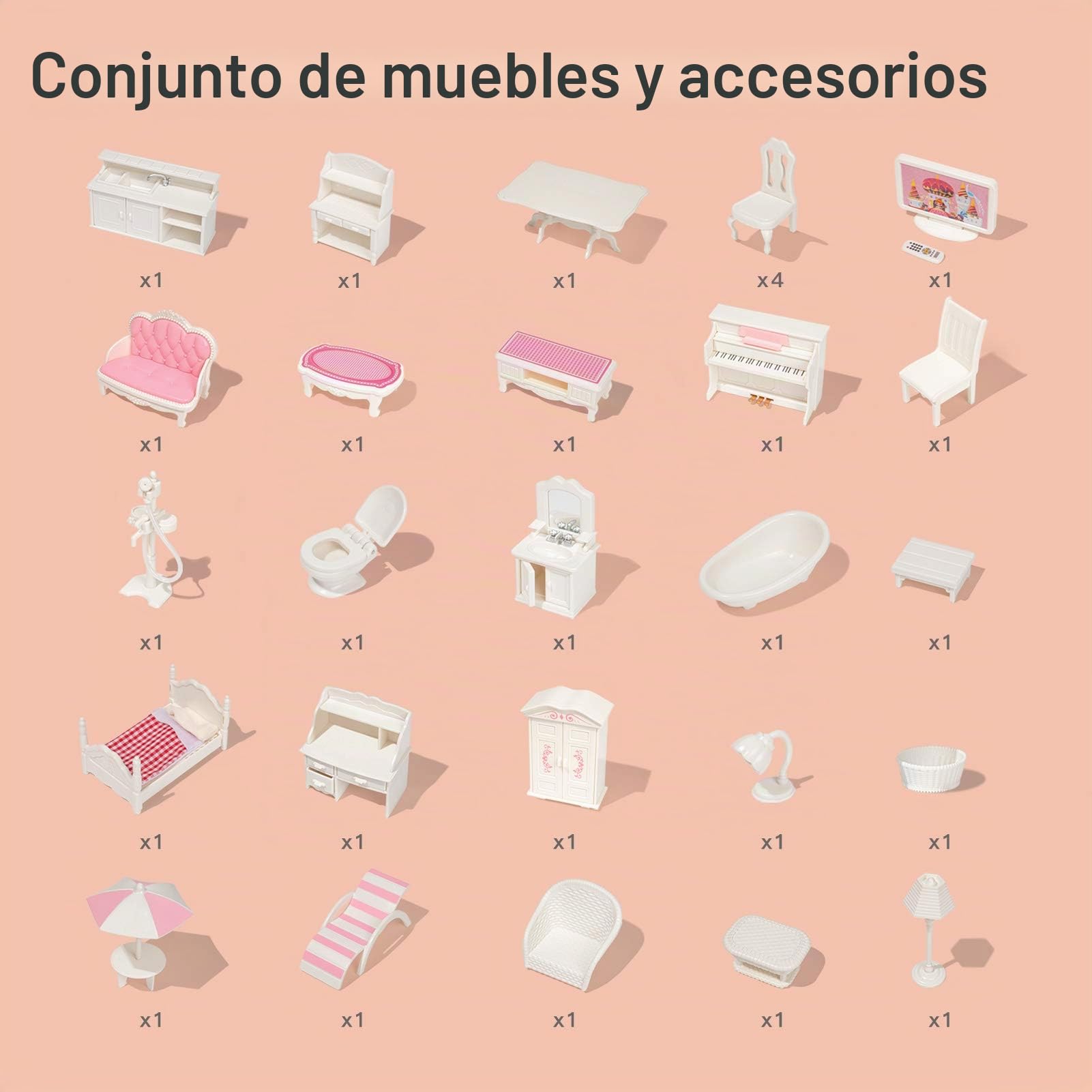 ROBUD Casa de muñecas de Madera para niños y niñas, Regalo de Juguete para 3, 4, 5, 6 años, con Muebles