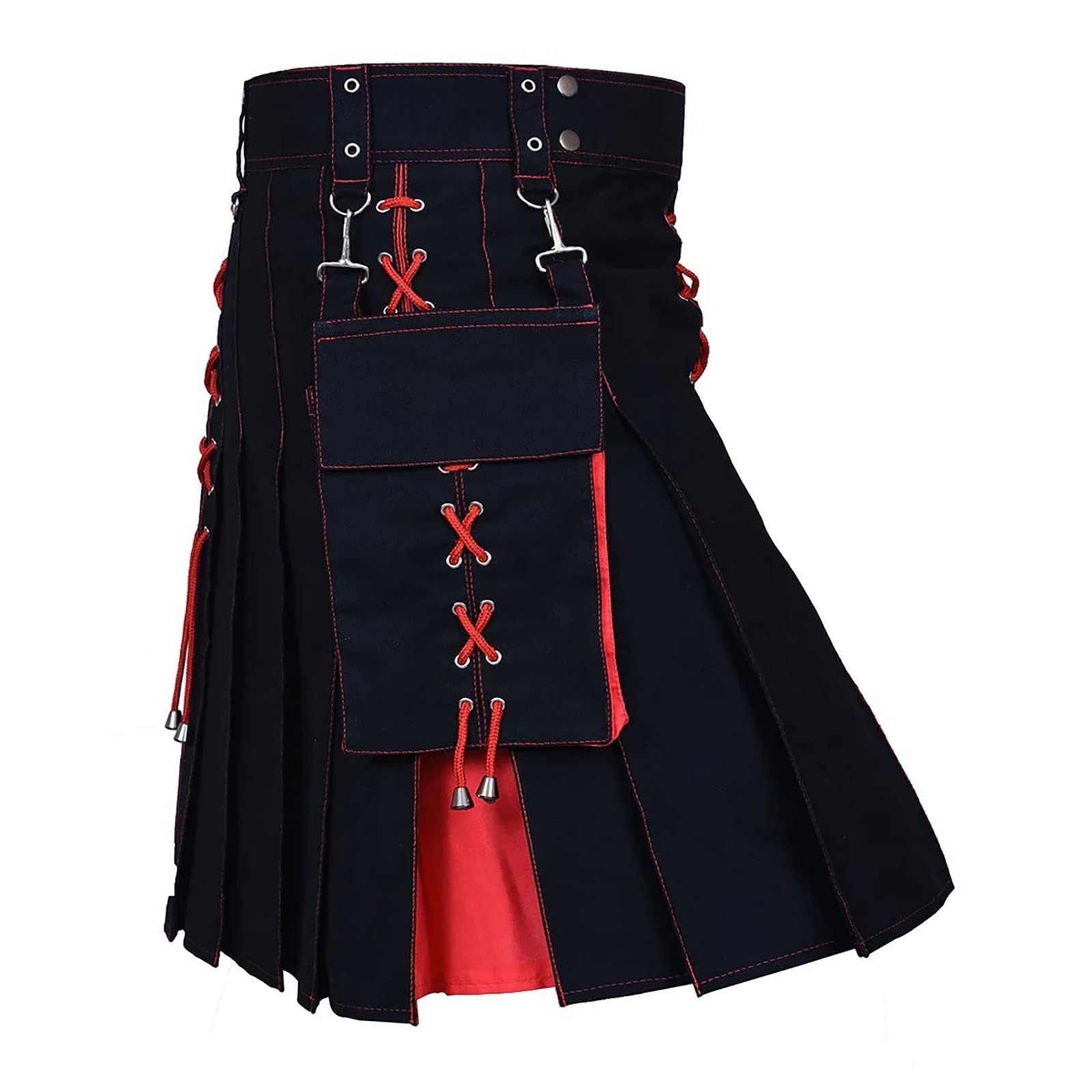 Schottischer Kilt Herren Schwarz 5XL - Karo Rock Mit Taschen Für Traditionellen Style