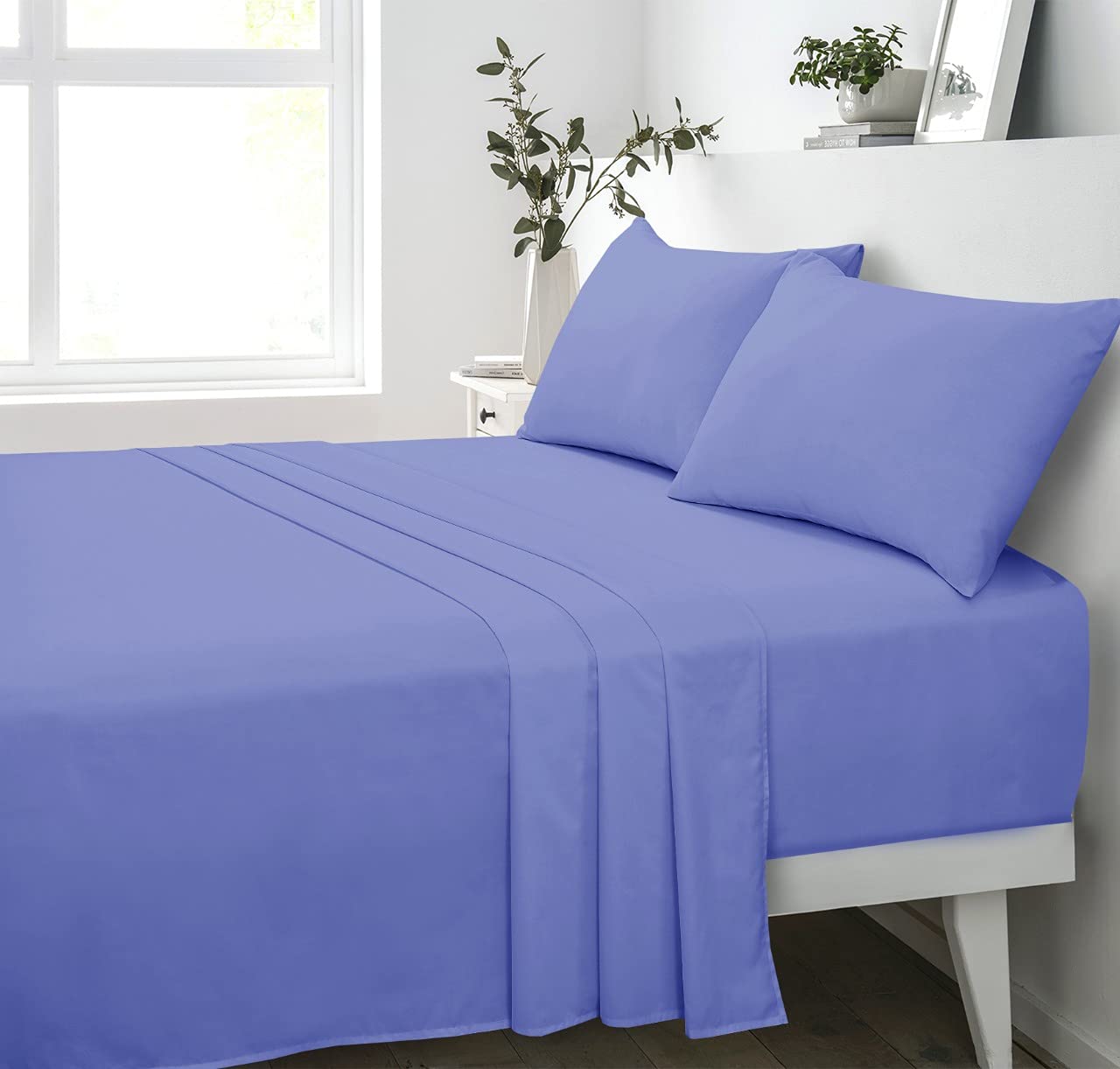 180 Thread Count 100% Pure Cotton Percale Flat Sheet (Blue, King: 254x265cm)