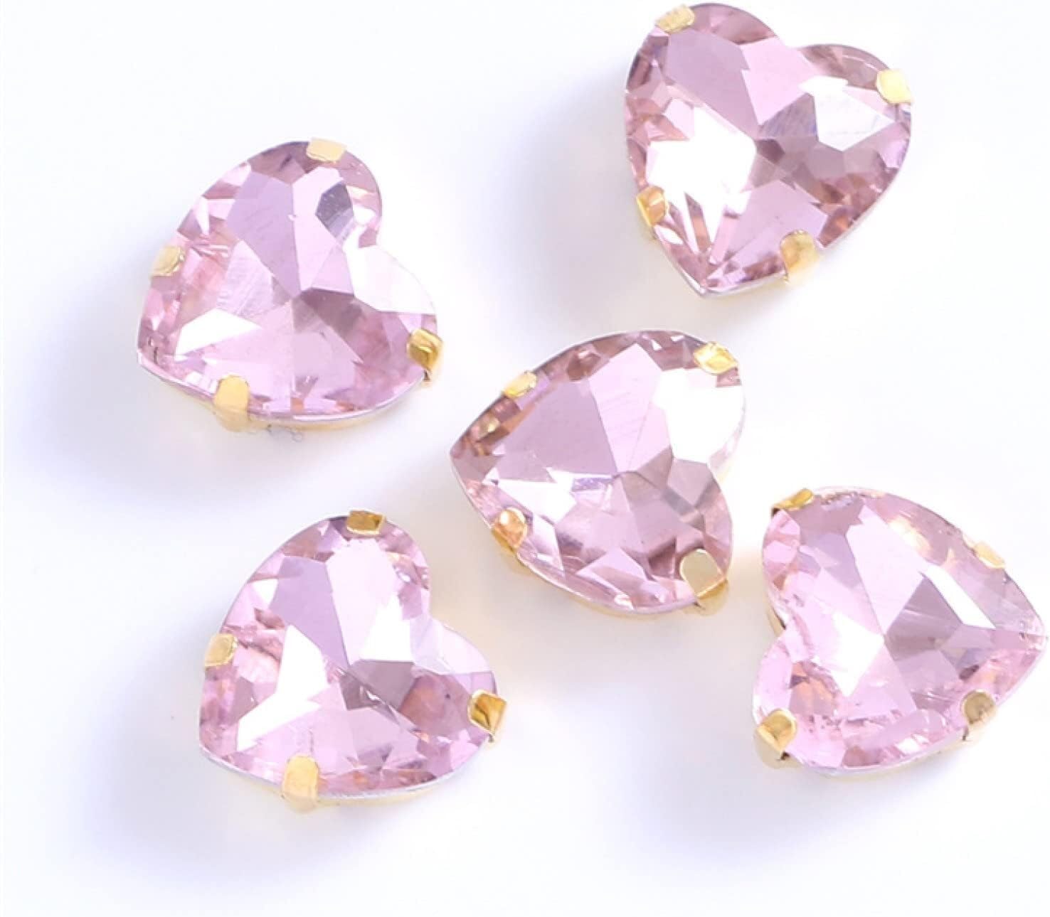 , Strass da cucire in vetro a forma di cuore con artiglio dorato, pietra di cristallo da cucire for accessori di abbigliamento e scarpe fai da te(Light Purple,14mm 50pcs)