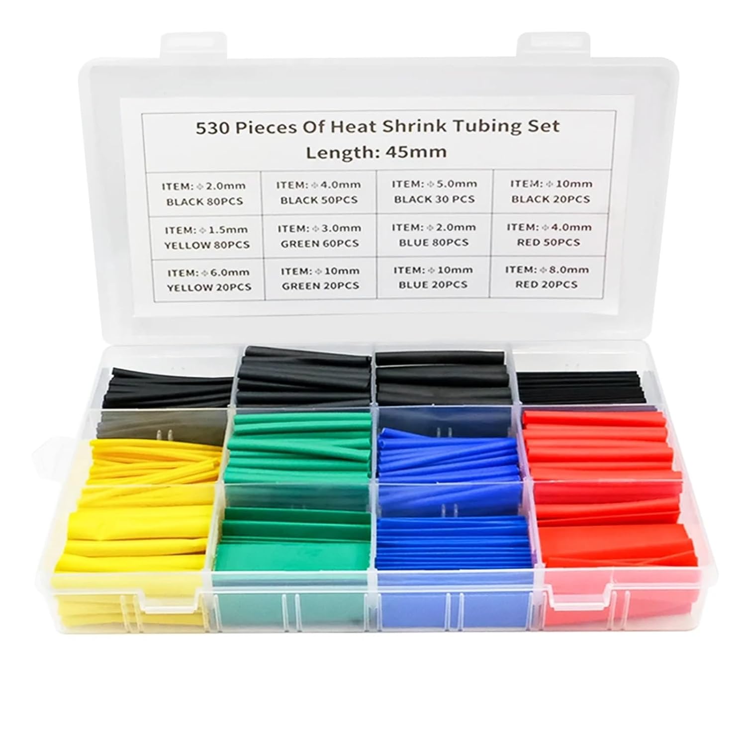 Heat Shrink Tubing Kit 530PCS, 2:1 Ratio 1.5-10mm Multi-Size, Waterproof Polyolefin Sleeving for Automotive Wiring/Home Electron