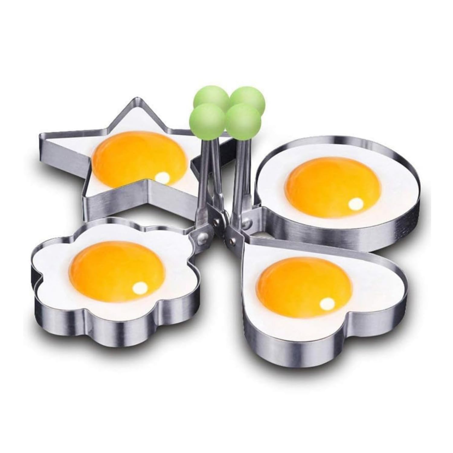Egg Rings for Frying Eggs - Stainless Steel Pancake & Egg Molds | Round, Heart, Star Shaped Molds | Non-Stick Egg Cooker Ring, Cooking Egg Accessories (Pack of 4)