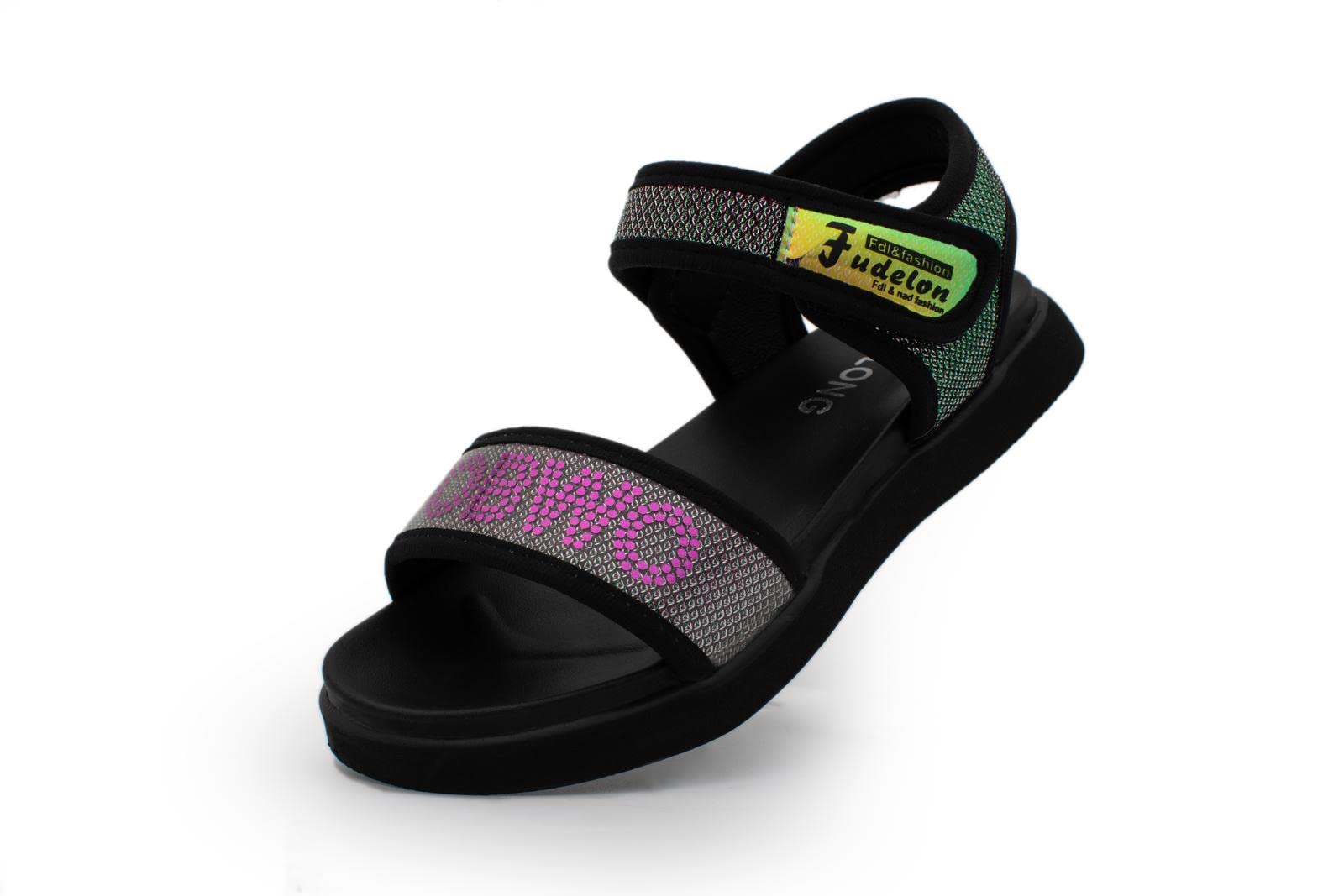 Lucky KidsWomen's/Girls' Open Toe Summer Flat Sandals - Dressy Studded Glitter Sandals with Hook & Loop Closure for Toddlers/Little Kids