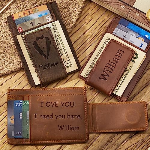 ubmpj Custom Wallets for Men Leather Money Clip with Engraved Text Initals Personalized Minimalist Wallet for Men Customized Gifts for Husband Dad Boyfriend -Oil Skin4