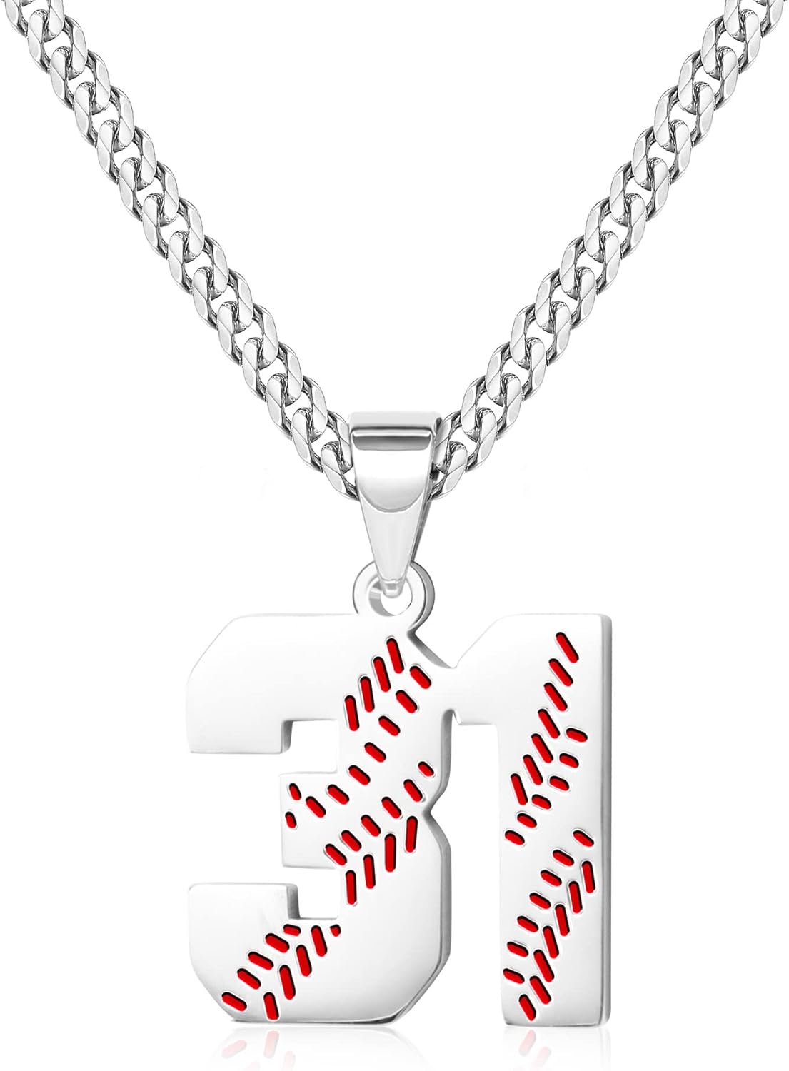 Btysun Baseball Necklaces Baseball Jersey Number 0-99 Charms Pendant Stainless Steel Necklace for Men Baseball Gifts Dad Husband Christmas Gift for Him Mens Jewelry