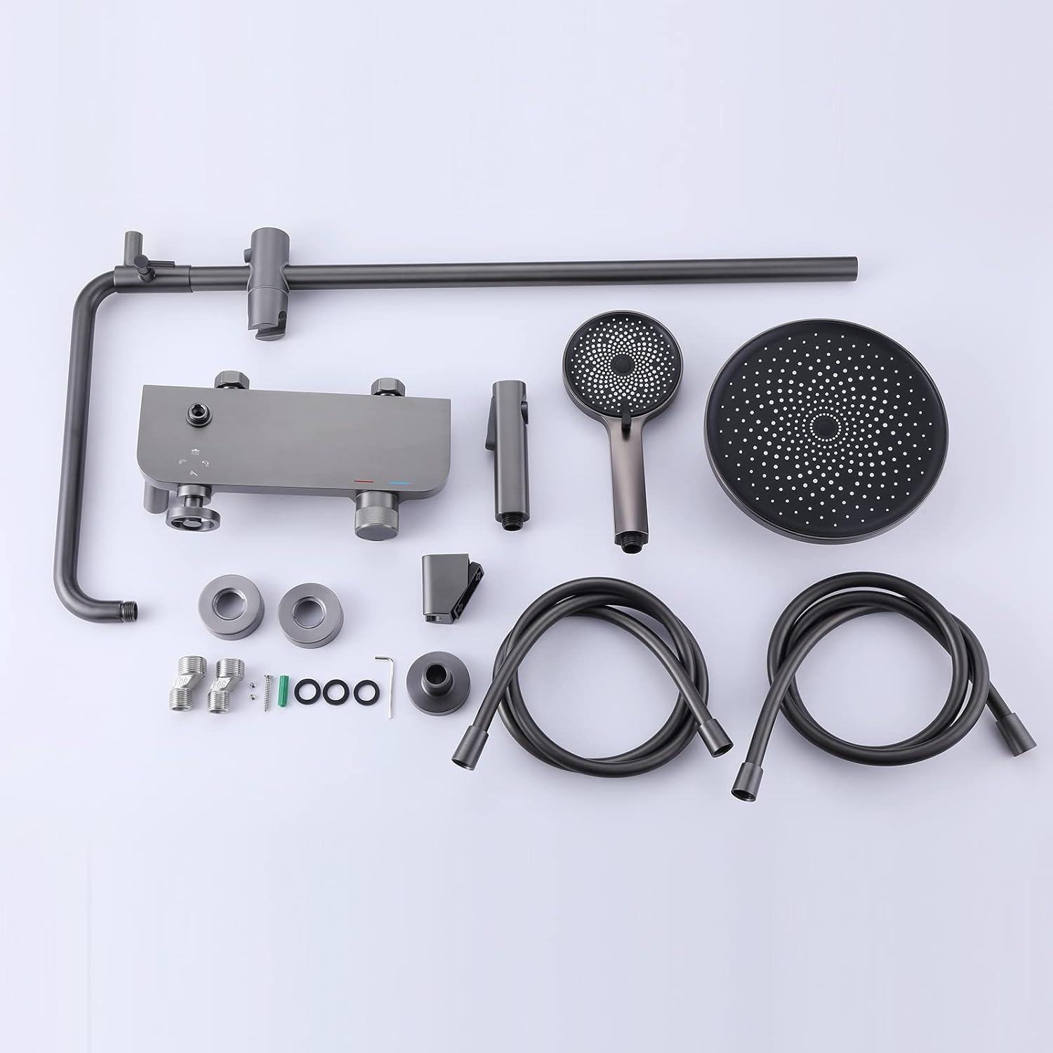 Shower Faucet Set with Digital Display Wall Mount Bathroom Shower System Height Adjustable Stainless Steel Shower Fixture (Grey), Gray