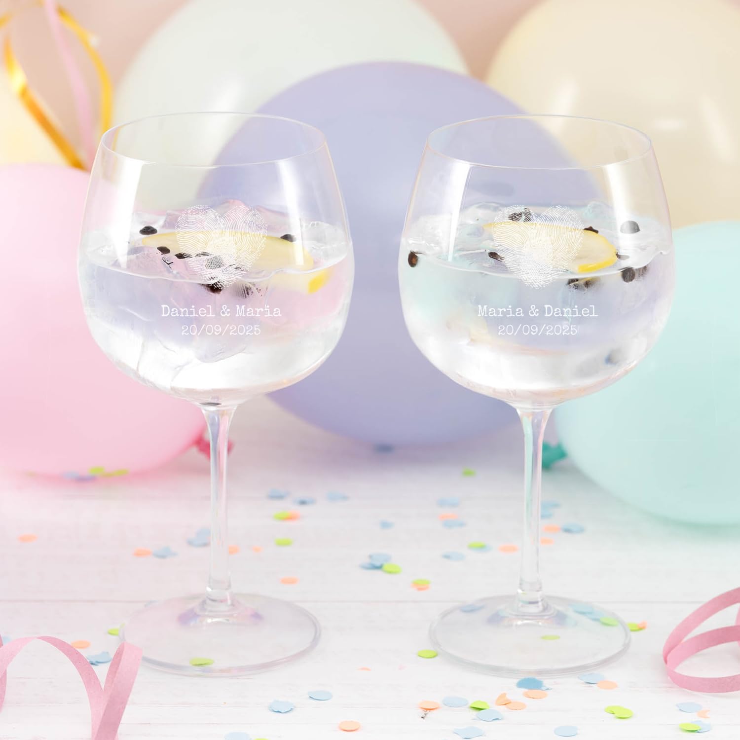Wanapix | Pack 2 Copas de Gin Tonic Personalizadas con Nombre| Copa de Balón para Combinados | Cristal Grabado | Apta Lavavajillas | Regalo para Fiestas | 70cl | Heart