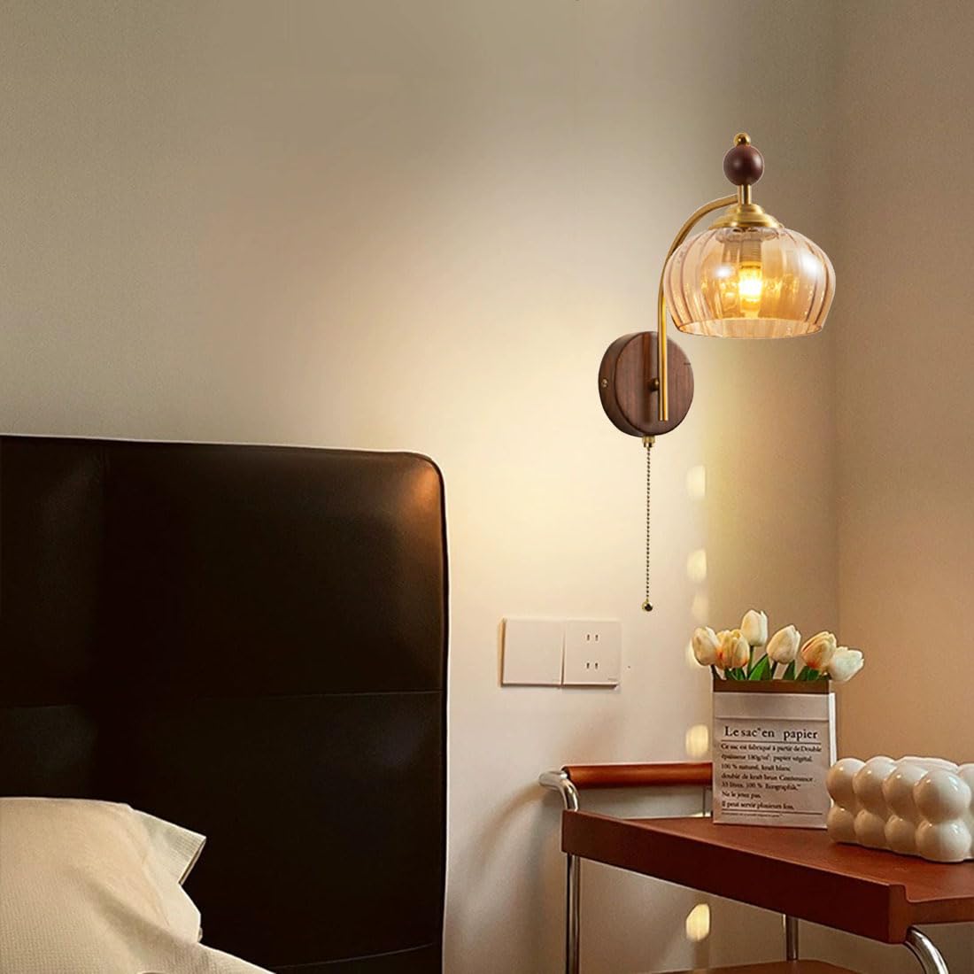 Applique da parete con interruttore a cordicella, stile industriale, con paralume in vetro e attacco E27. Lampada moderna per camera da letto, soggiorno, corridoio, cucina, stile rustico (forma di zu