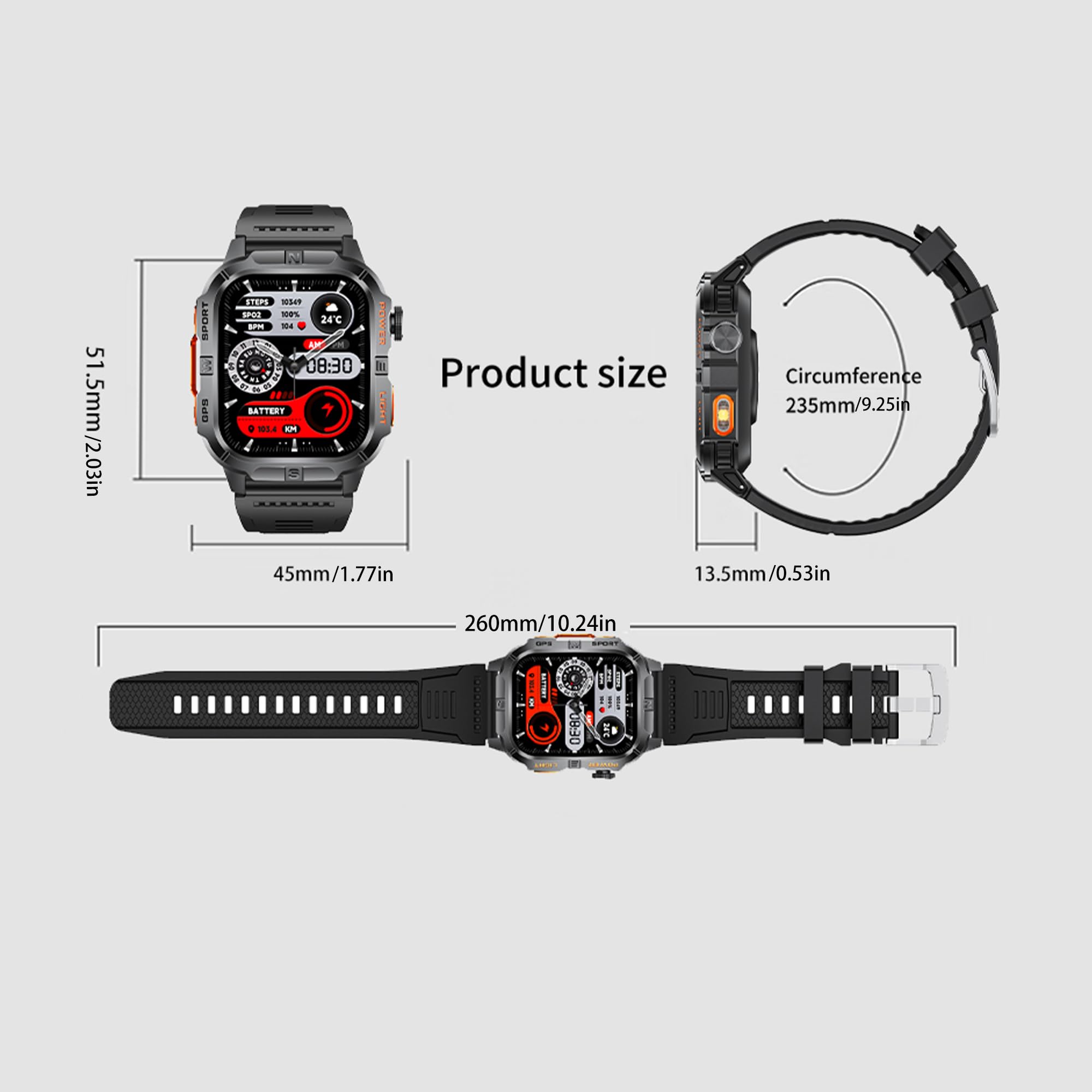 Montre Connectée Homme, 2,01" AMOLED GPS Smart Watch Femme avec Appel Bluetooth 5,2/Numérotation, Smartwatch Compatible Android iOS Podometre Partagé Montre 123 Sports Cardiofrequencemetre (Noir)