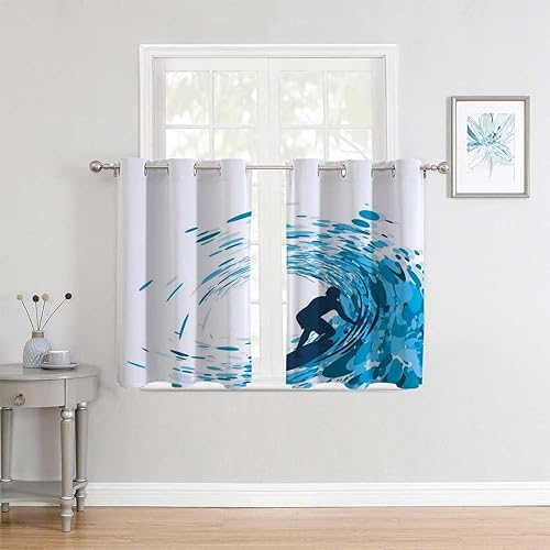 Cortinas divisorias con ojales ondulados, puertas cortas de acordeón para habitación, cortinas para Ventanas de Cuarto 55 pulgadas de ancho por 45