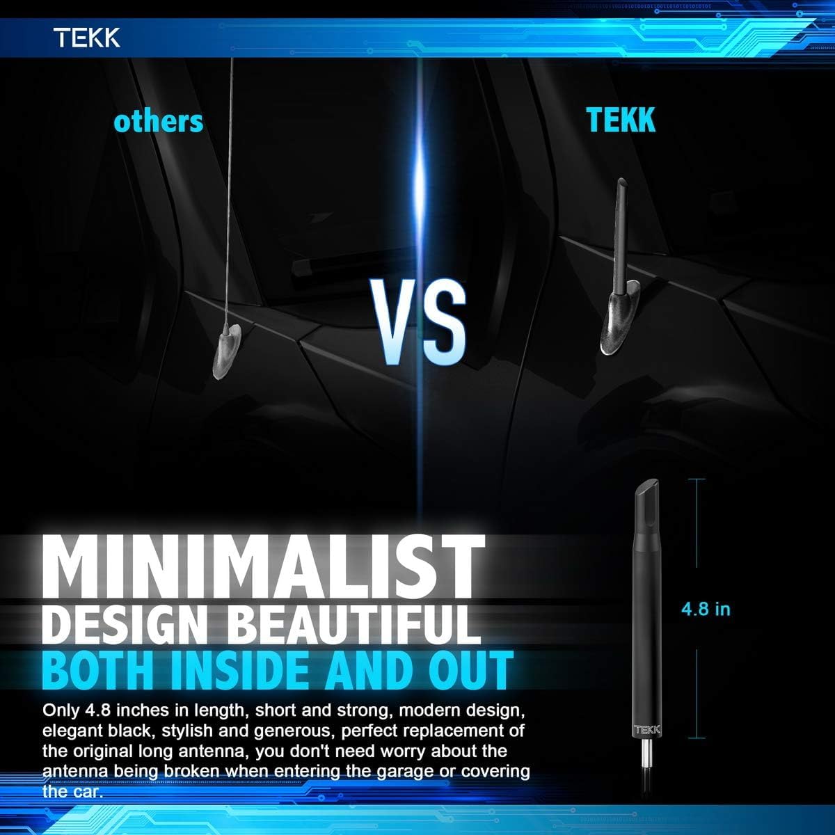 Tekk Antena corta compatible con Tundra 1999-2026, diseñada para una recepción optimizada de FM/AM, 4.8 pulgadas