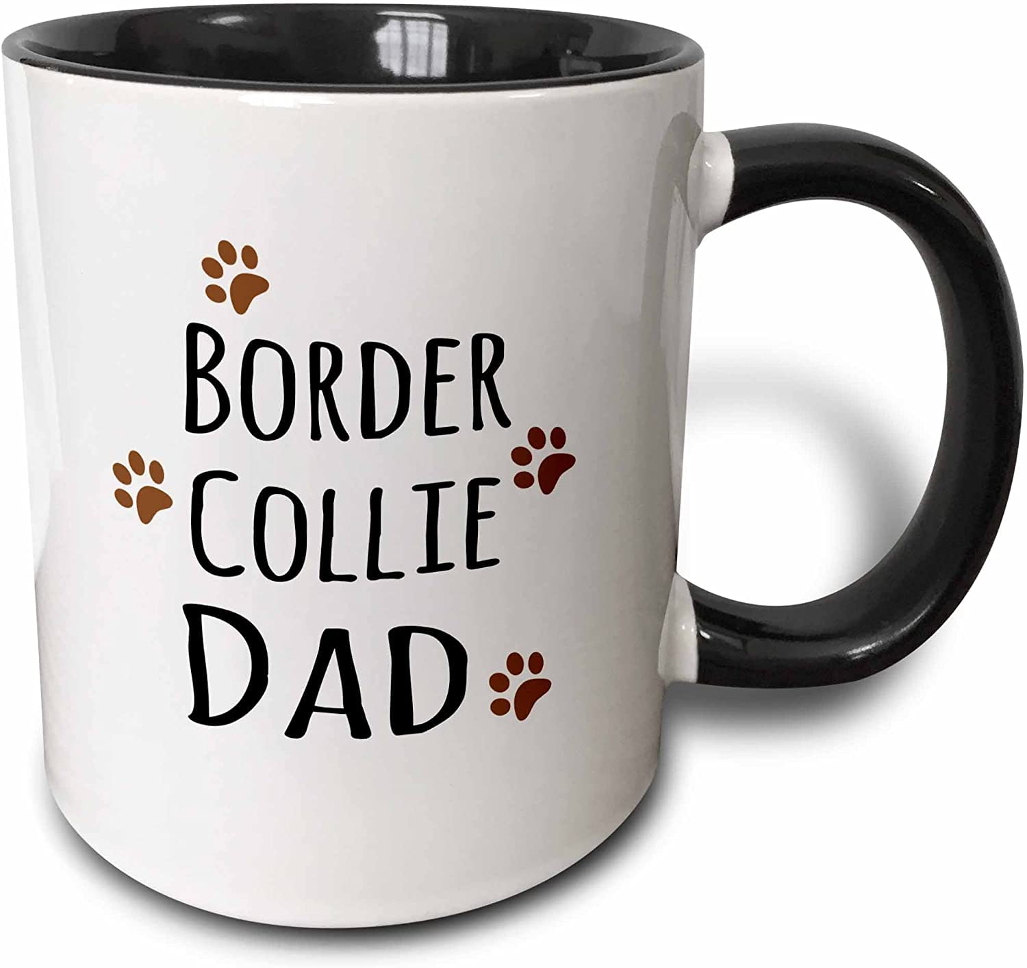 Giftme Border Collie Dog Dad Brown paw Prints Love, Doggy Lover, pet Owner Tea Mug Unique 11oz Black Inside Handle Ceramic Mug.
