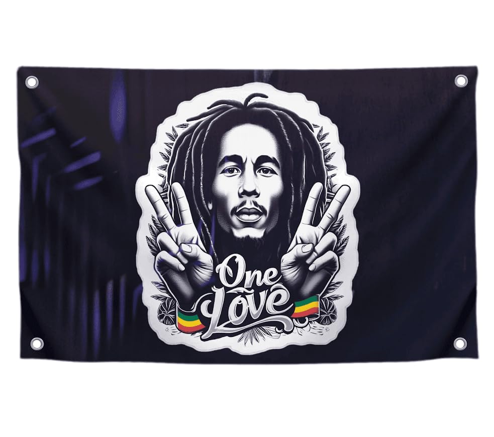 3x5 Feet Marley Wall Hanging Tapestry Flag with One Love with Four Brass Grommets - Aesthetic Rasta Stoners