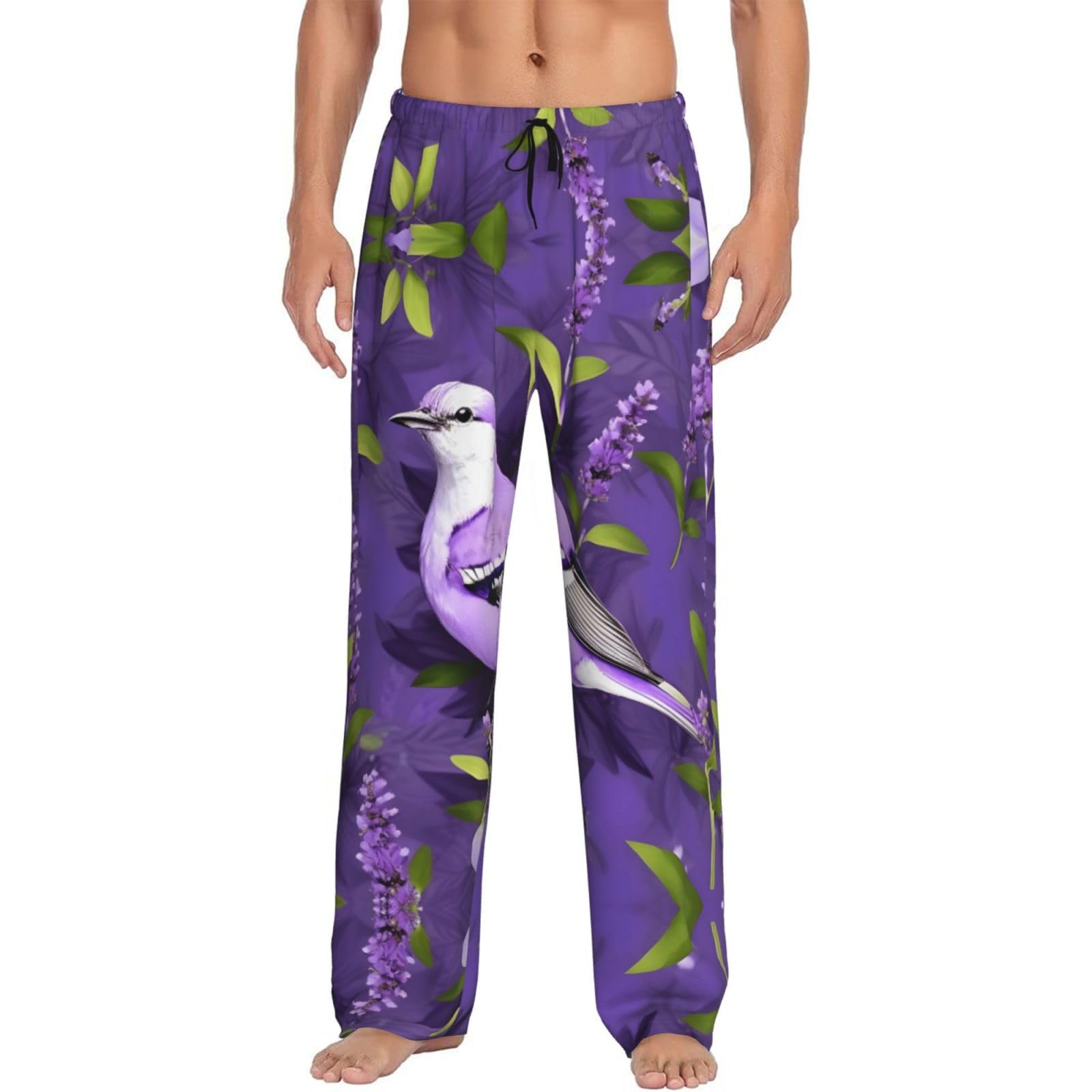 Pantalon de pyjama pour homme EdWal en noir avec fleurs lavande chic - 8